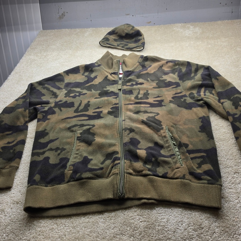 Old Navy Mens Camo Fleece Full Zip Jacket and Matching Beanie Set XXLarge